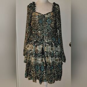 Miss Me Womens Print Ruffle Dress, Size Medium, Neck tied straps